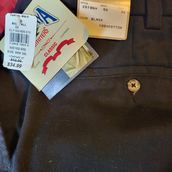 Big and Tall Men's Casual Docker Style Pleated Pants Black Cotton 50 x 32 - Picture 3 of 6